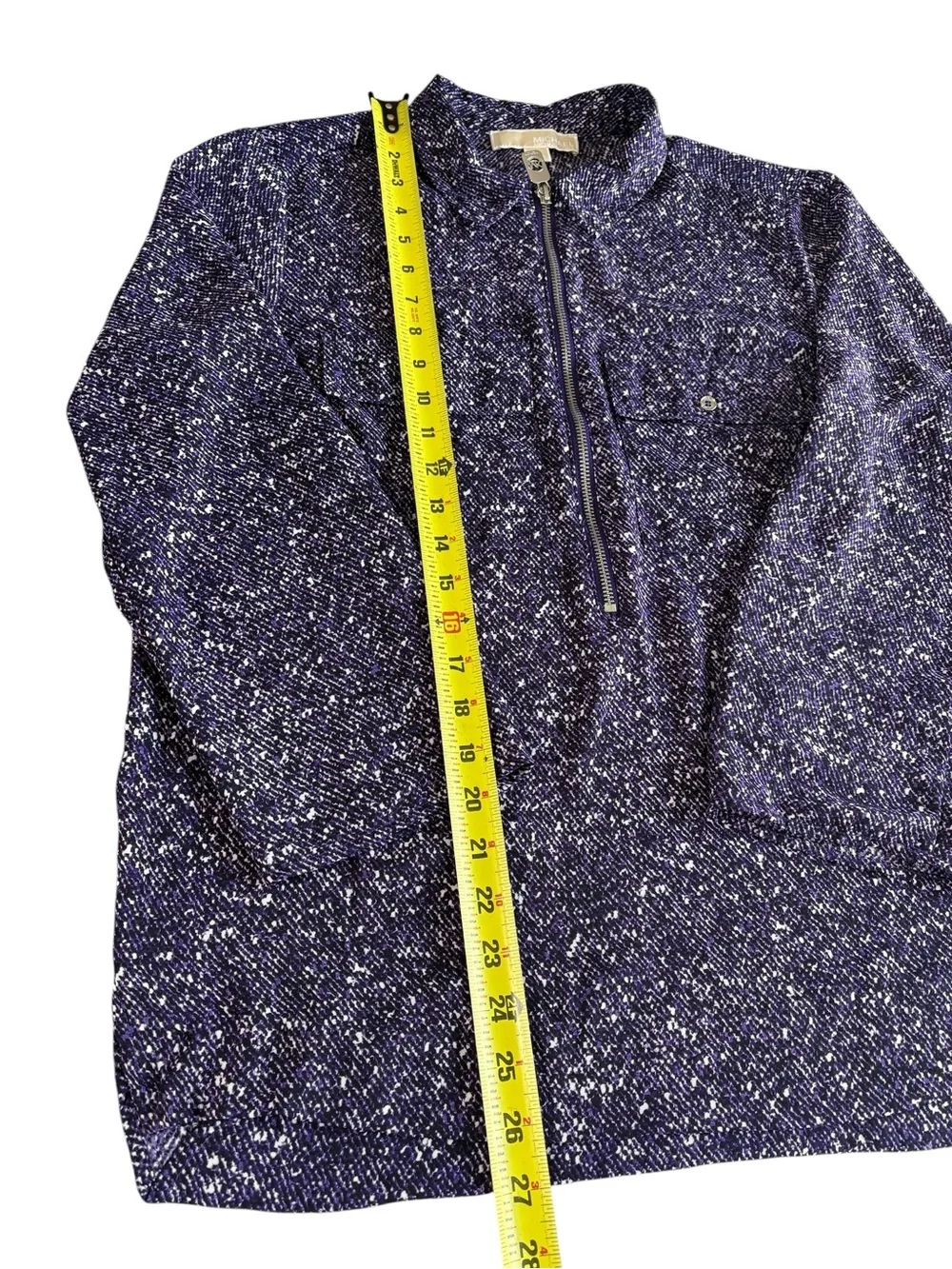 Michael Kors Purple Abstract Print Zip Front Blouse Medium